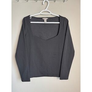 H&M Black Long Sleeve Sweetheart Square Neck Top M Minimalist Chic Dark Academia